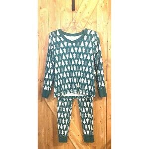 Hanna Andersson Organic Cotton Pajama Set Christmas Trees Holiday Top L Bottom M